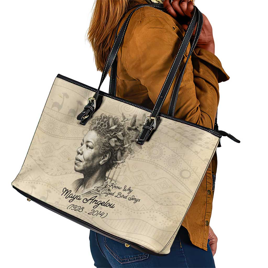 Maya Angelou Leather Tote Bag I Know Why The Caged Bird Sings - African Pride