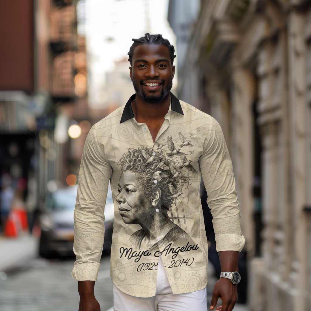Maya Angelou Long Sleeve Button Shirt I Know Why The Caged Bird Sings - African Pride