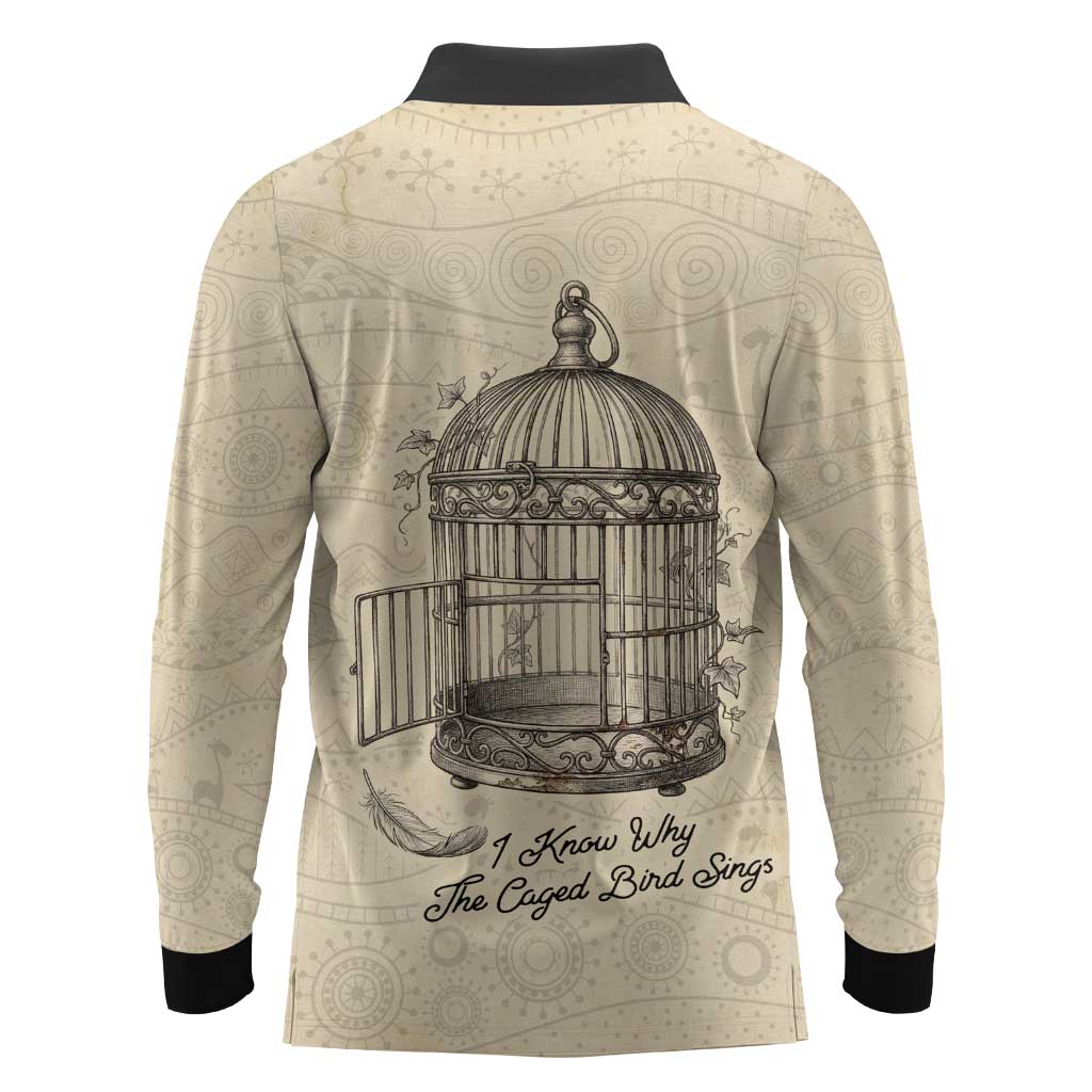 Maya Angelou Long Sleeve Polo Shirt I Know Why The Caged Bird Sings - African Pride