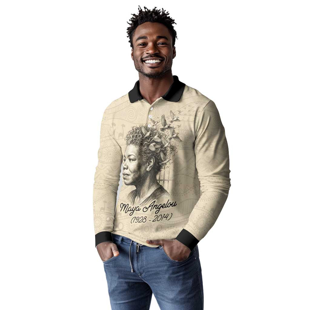 Maya Angelou Long Sleeve Polo Shirt I Know Why The Caged Bird Sings - African Pride