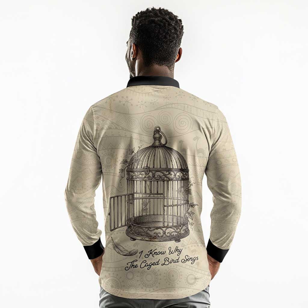 Maya Angelou Long Sleeve Polo Shirt I Know Why The Caged Bird Sings - African Pride