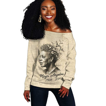 Maya Angelou Off Shoulder Sweater I Know Why The Caged Bird Sings - African Pride