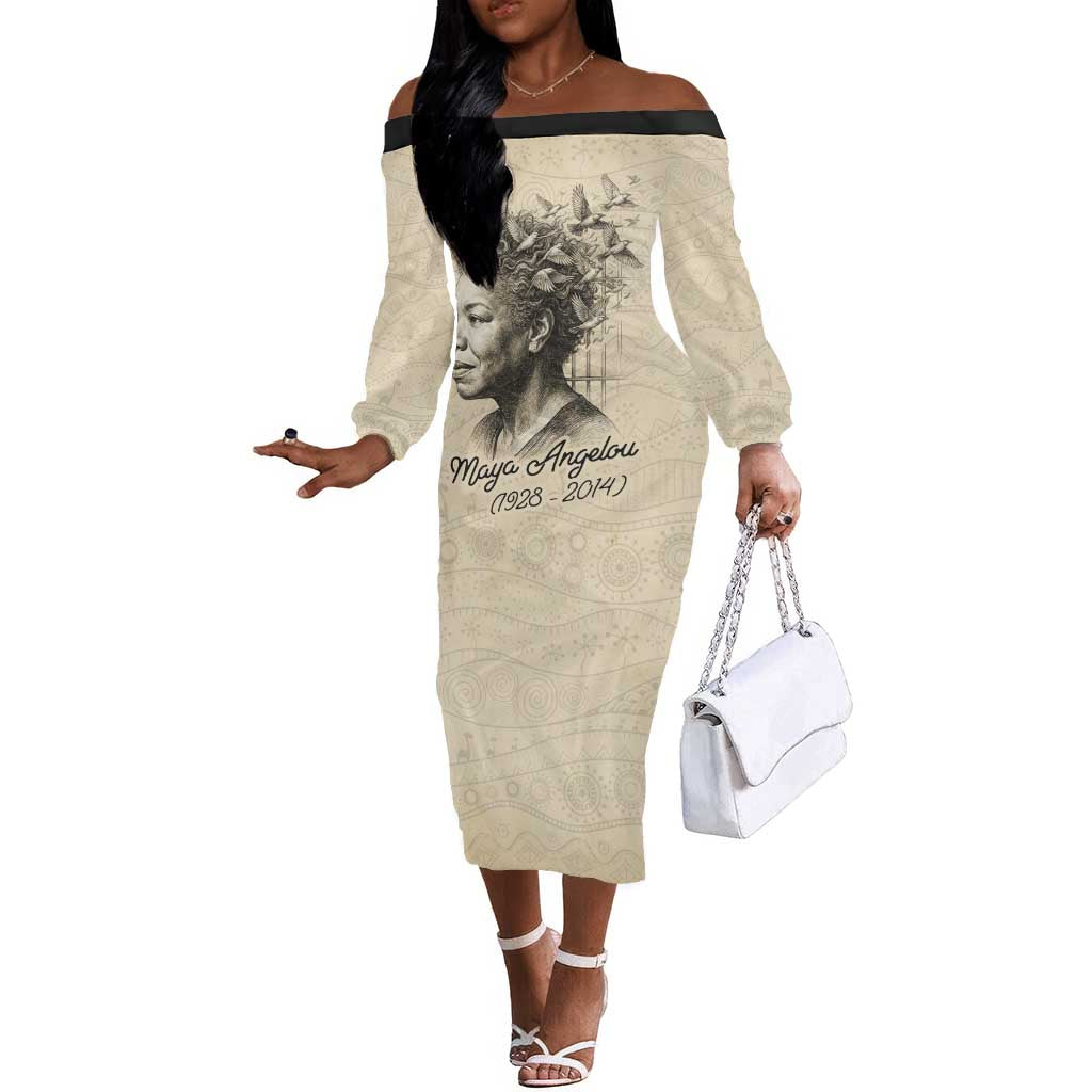 Maya Angelou Off The Shoulder Long Sleeve Dress I Know Why The Caged Bird Sings - African Pride