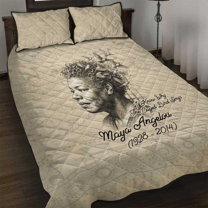 Maya Angelou Quilt Bed Set I Know Why The Caged Bird Sings - African Pride