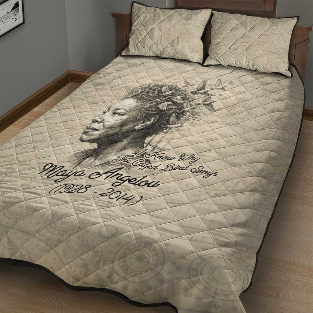 Maya Angelou Quilt Bed Set I Know Why The Caged Bird Sings - African Pride