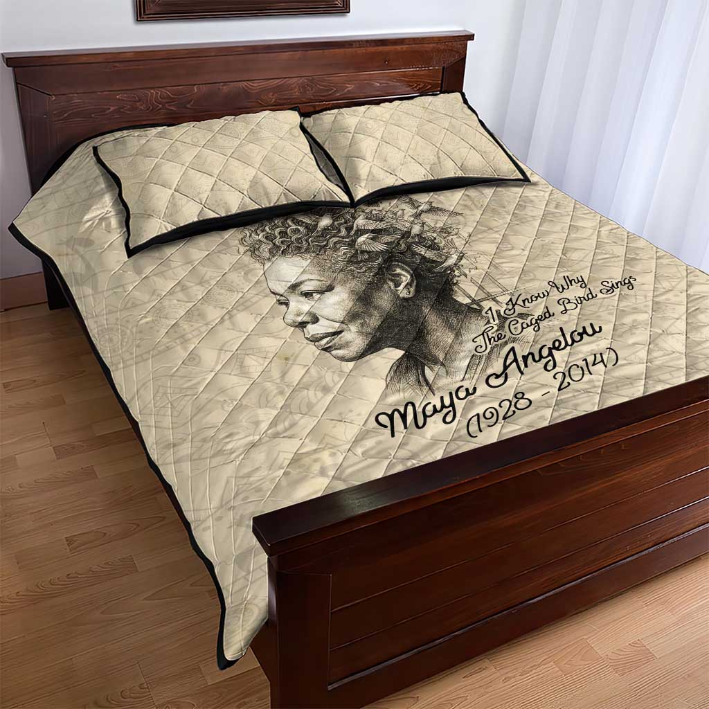 Maya Angelou Quilt Bed Set I Know Why The Caged Bird Sings - African Pride