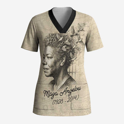 Maya Angelou Scrub Top I Know Why The Caged Bird Sings - African Pride