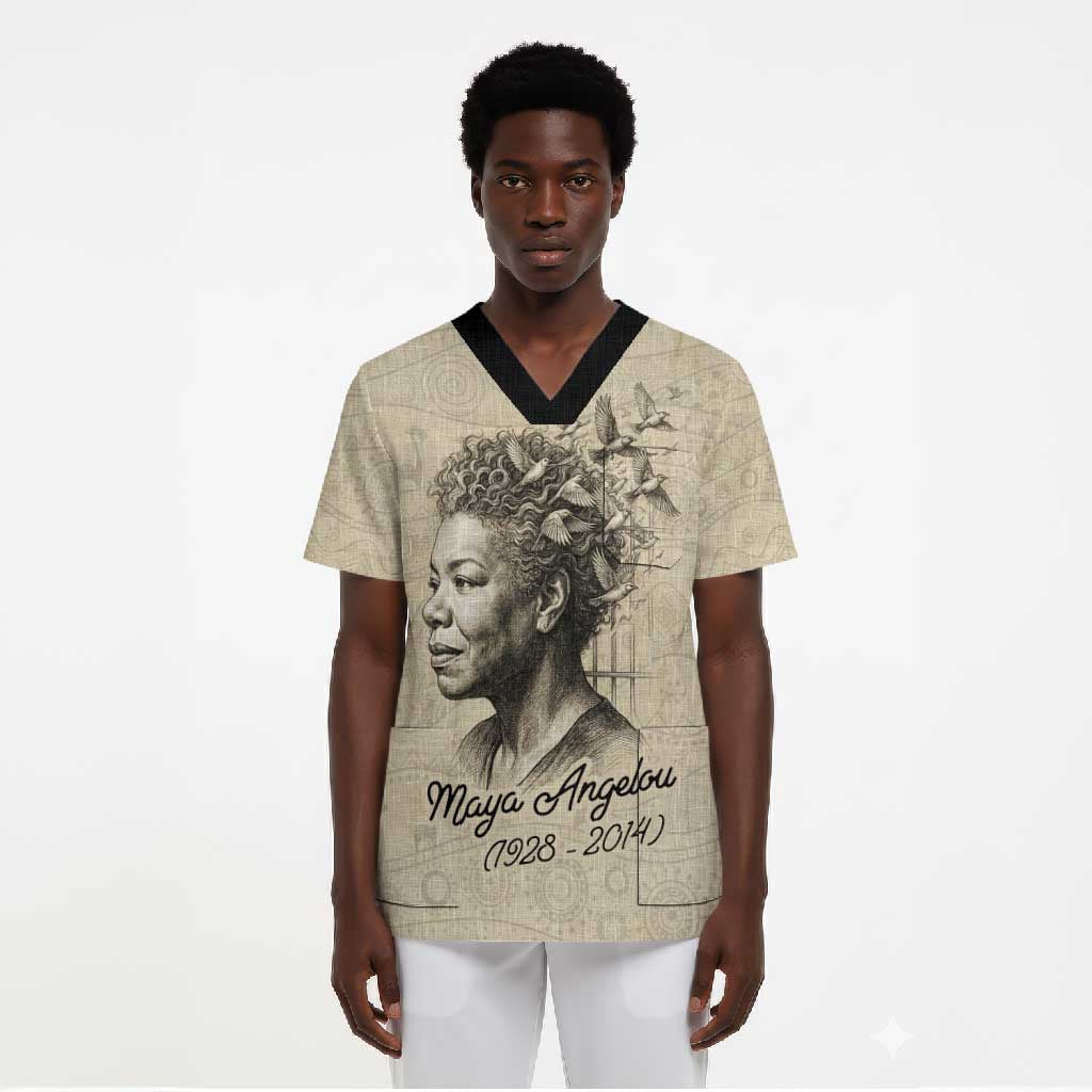 Maya Angelou Scrub Top I Know Why The Caged Bird Sings - African Pride