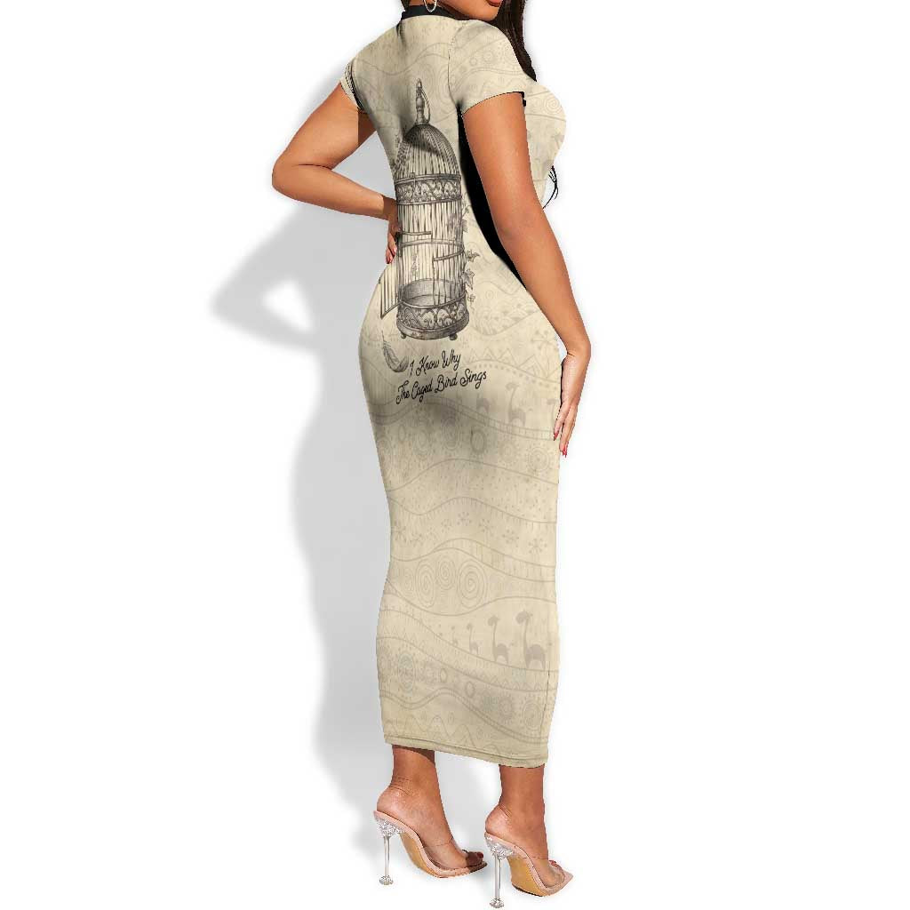 Maya Angelou Short Sleeve Bodycon Dress I Know Why The Caged Bird Sings - African Pride