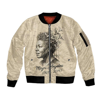 Maya Angelou Sleeve Zip Bomber Jacket I Know Why The Caged Bird Sings - African Pride