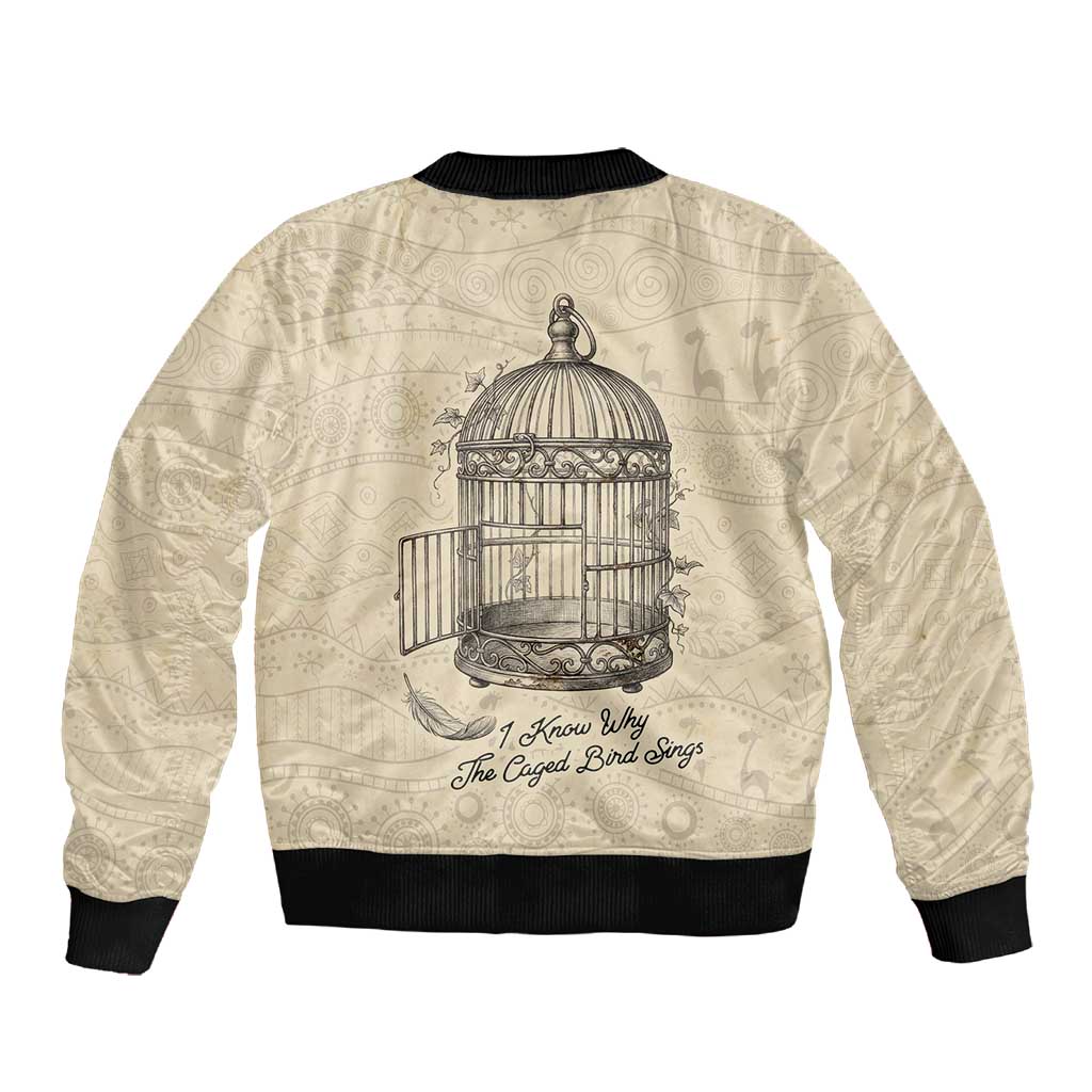 Maya Angelou Sleeve Zip Bomber Jacket I Know Why The Caged Bird Sings - African Pride