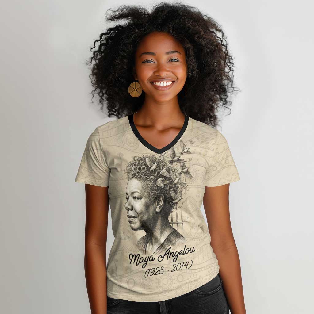 Maya Angelou Women V-Neck T-Shirt I Know Why The Caged Bird Sings - African Pride