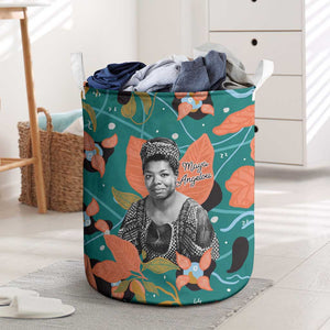 Maya Angelou Laundry Basket Inspirational Quote Design Vibrant Teal and Orange Leaf Motif - African Pride