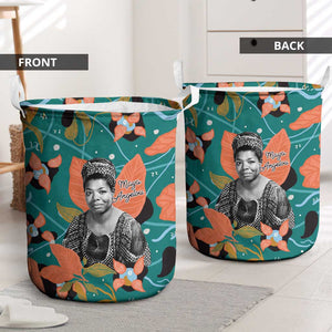 Maya Angelou Laundry Basket Inspirational Quote Design Vibrant Teal and Orange Leaf Motif - African Pride