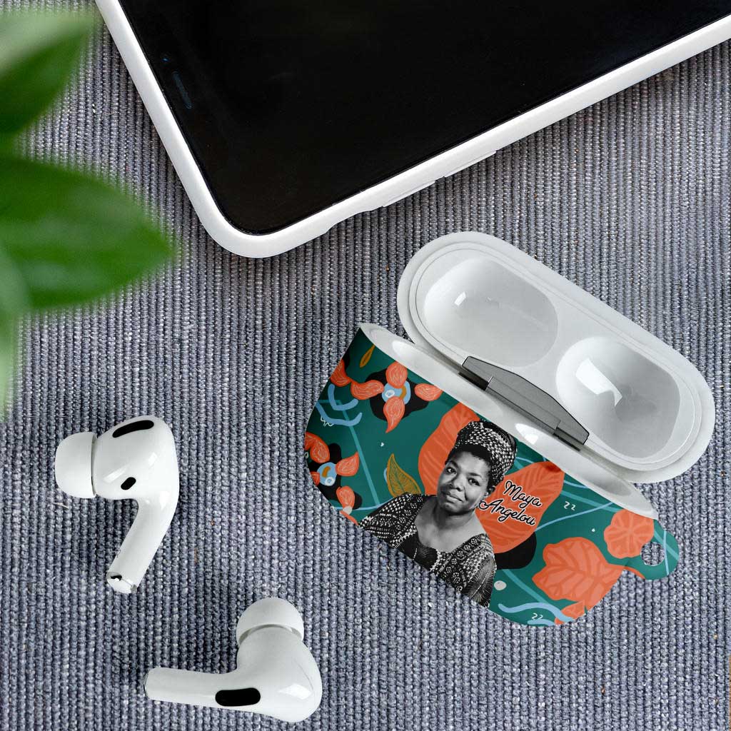 Maya Angelou AirPods Case Inspirational Quote Design Vibrant Teal and Orange Leaf Motif - African Pride