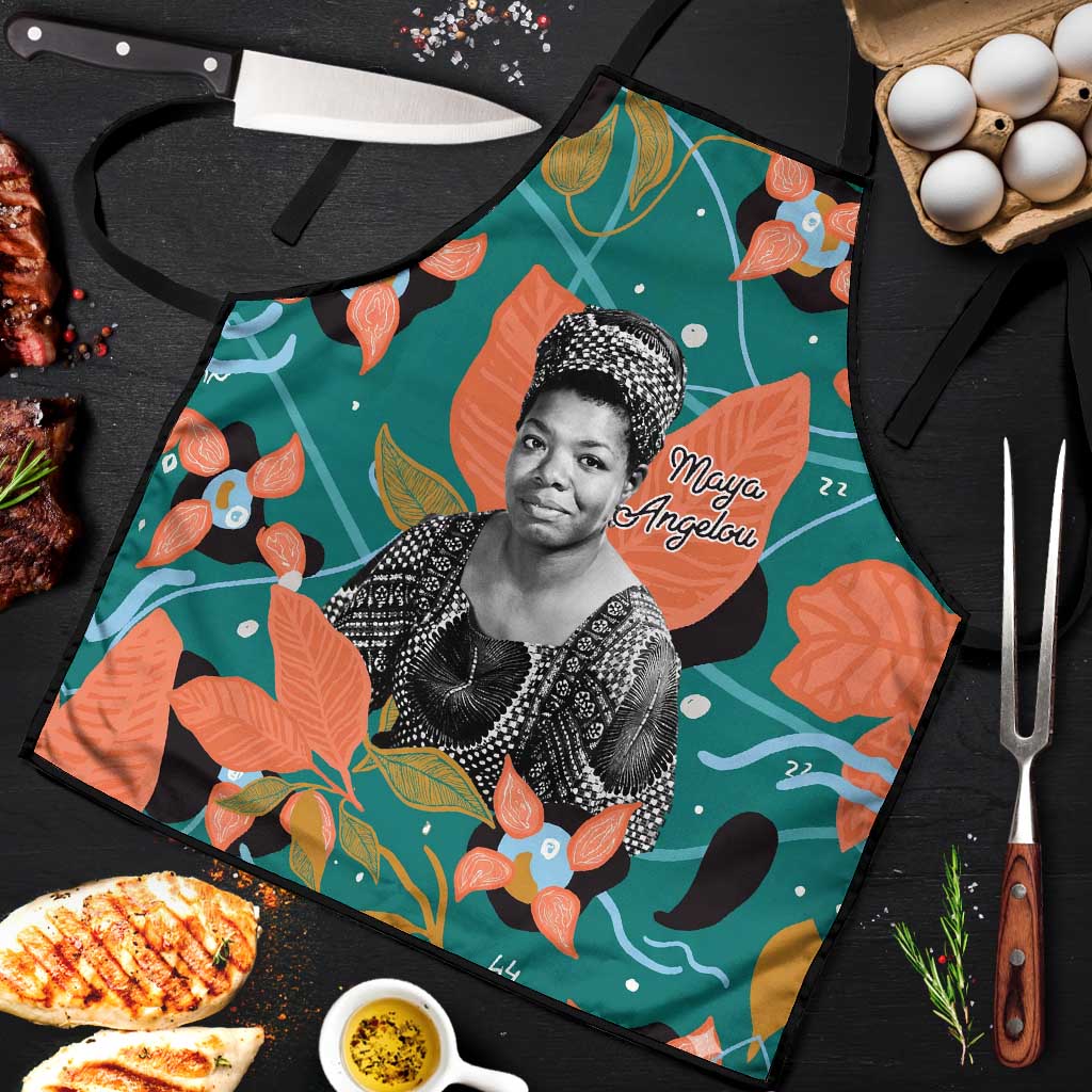 Maya Angelou Apron Inspirational Quote Design Vibrant Teal and Orange Leaf Motif - African Pride