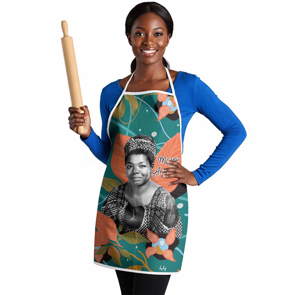 Maya Angelou Apron Inspirational Quote Design Vibrant Teal and Orange Leaf Motif - African Pride