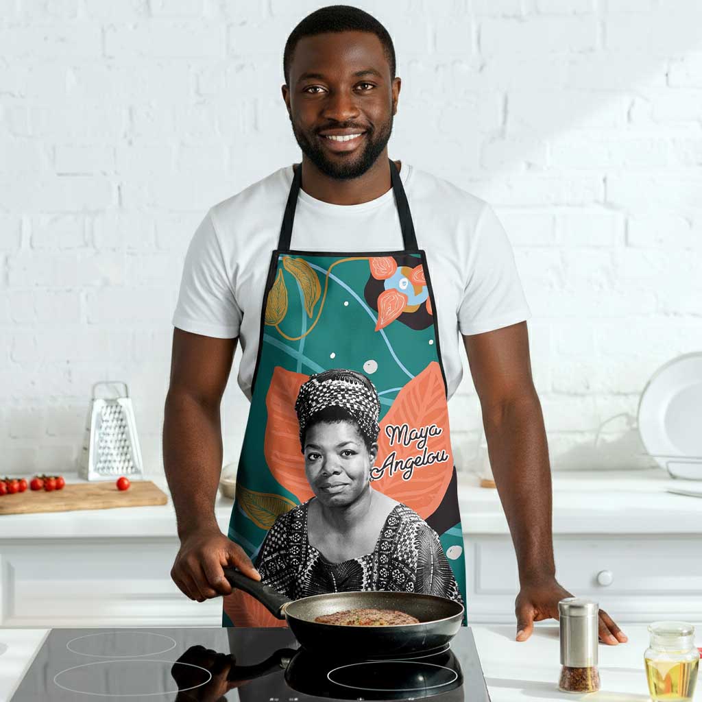 Maya Angelou Apron Inspirational Quote Design Vibrant Teal and Orange Leaf Motif - African Pride