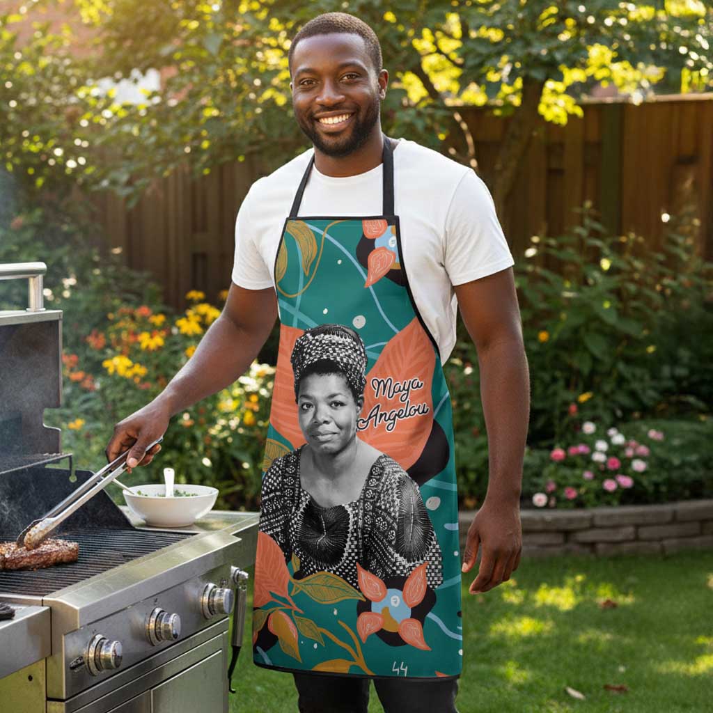 Maya Angelou Apron Inspirational Quote Design Vibrant Teal and Orange Leaf Motif - African Pride