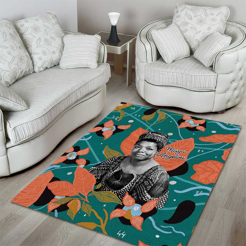 Maya Angelou Area Rug Inspirational Quote Design Vibrant Teal and Orange Leaf Motif - African Pride
