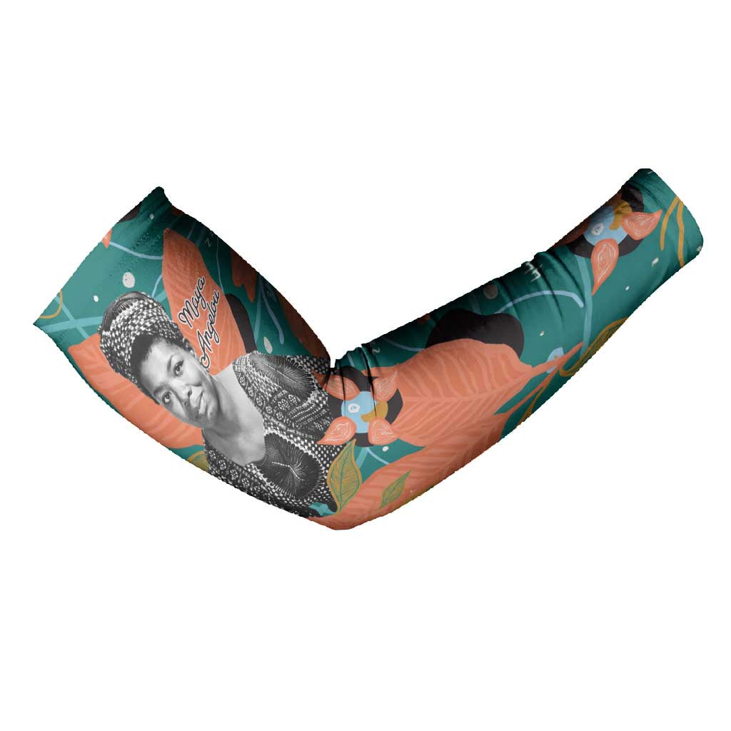 Maya Angelou Arm Sleeves Inspirational Quote Design Vibrant Teal and Orange Leaf Motif - African Pride