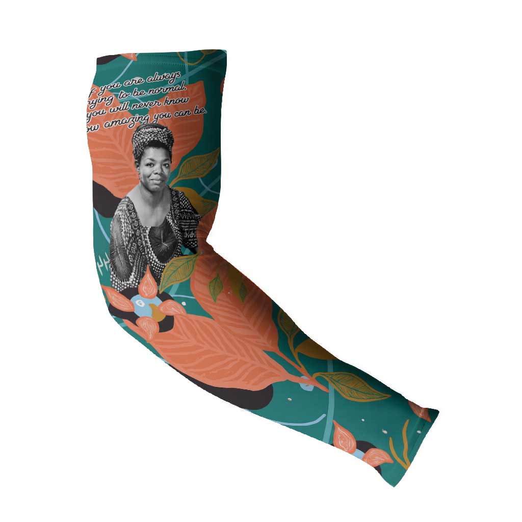 Maya Angelou Arm Sleeves Inspirational Quote Design Vibrant Teal and Orange Leaf Motif - African Pride