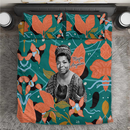 Maya Angelou Bedding Set Inspirational Quote Design Vibrant Teal and Orange Leaf Motif - African Pride