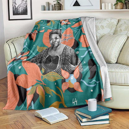 Maya Angelou Blanket Inspirational Quote Design Vibrant Teal and Orange Leaf Motif - African Pride