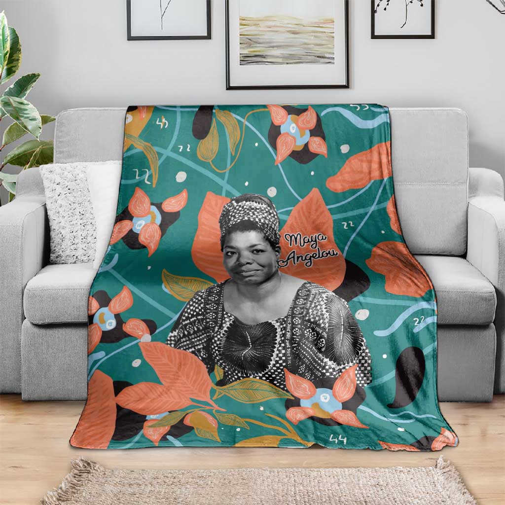 Maya Angelou Blanket Inspirational Quote Design Vibrant Teal and Orange Leaf Motif - African Pride