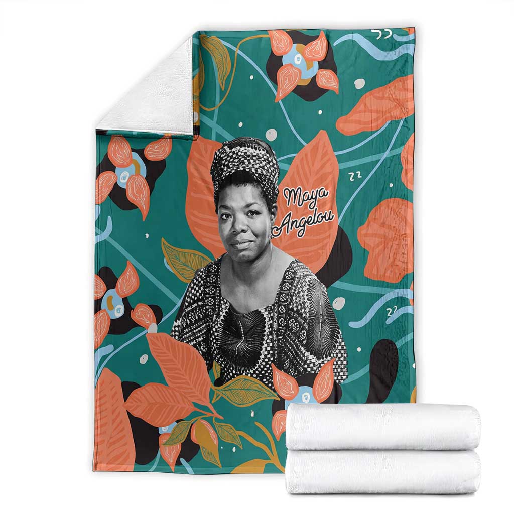 Maya Angelou Blanket Inspirational Quote Design Vibrant Teal and Orange Leaf Motif - African Pride