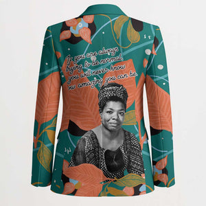 Maya Angelou Blazer Inspirational Quote Design Vibrant Teal and Orange Leaf Motif - African Pride