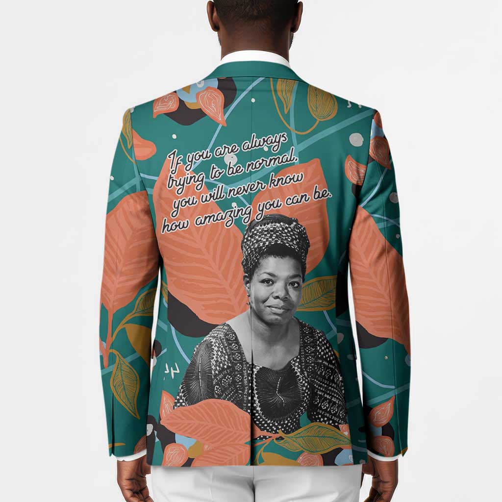 Maya Angelou Blazer Inspirational Quote Design Vibrant Teal and Orange Leaf Motif - African Pride