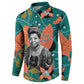 Maya Angelou Button Sweatshirt Inspirational Quote Design Vibrant Teal and Orange Leaf Motif