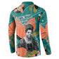Maya Angelou Button Sweatshirt Inspirational Quote Design Vibrant Teal and Orange Leaf Motif
