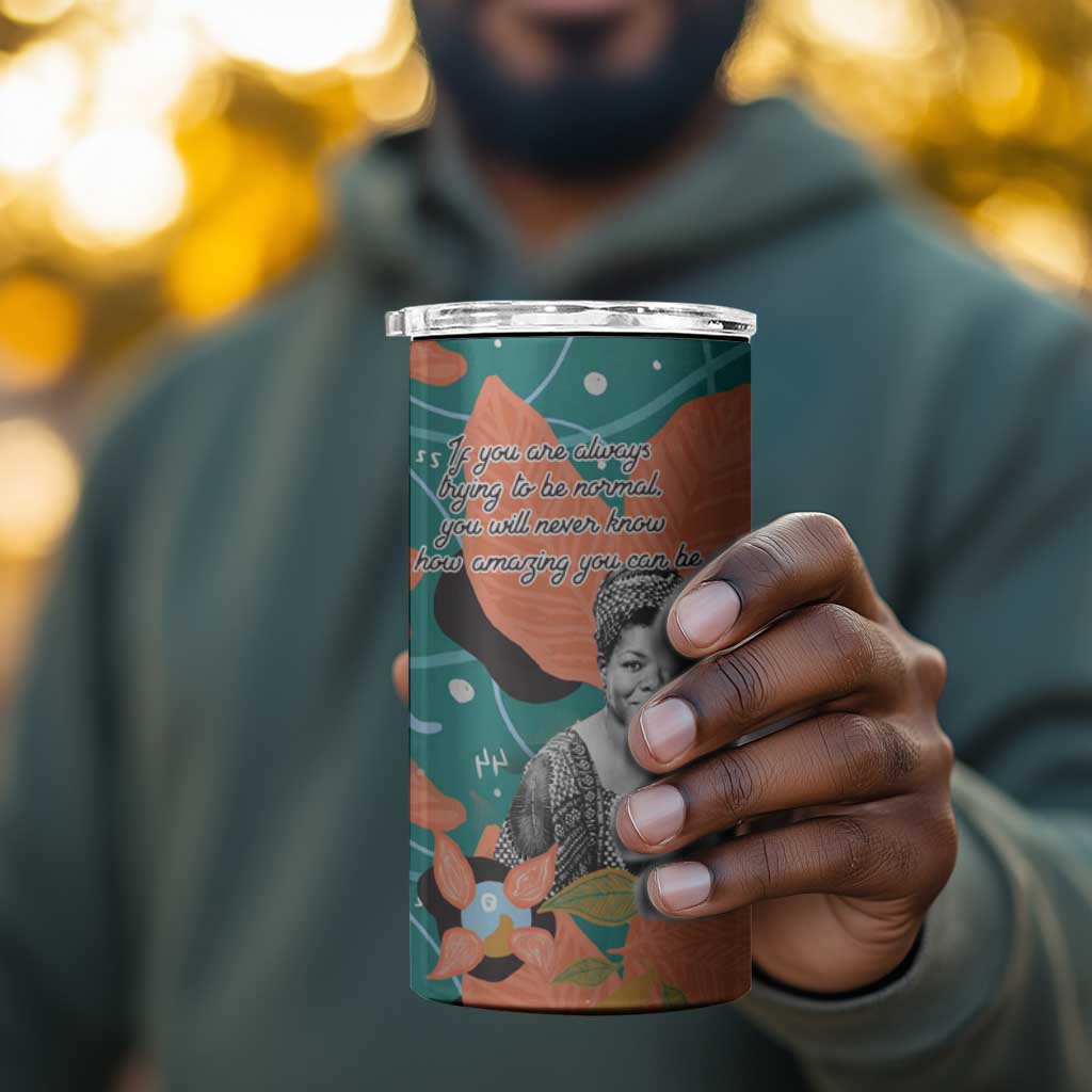 Maya Angelou 4 in 1 Can Cooler Tumbler Inspirational Quote Design Vibrant Teal and Orange Leaf Motif - African Pride