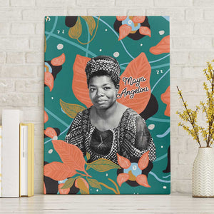 Maya Angelou Canvas Wall Art Inspirational Quote Design Vibrant Teal and Orange Leaf Motif - African Pride