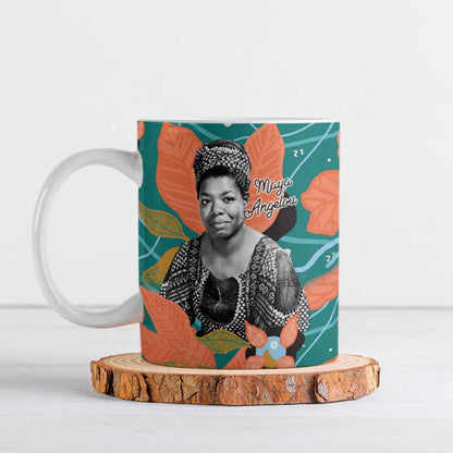 Maya Angelou Ceramic Mug Inspirational Quote Design Vibrant Teal and Orange Leaf Motif - African Pride
