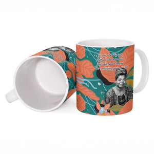 Maya Angelou Ceramic Mug Inspirational Quote Design Vibrant Teal and Orange Leaf Motif - African Pride