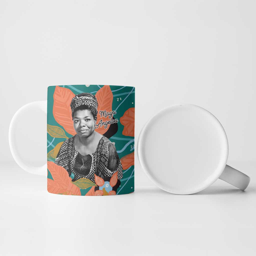 Maya Angelou Ceramic Mug Inspirational Quote Design Vibrant Teal and Orange Leaf Motif - African Pride
