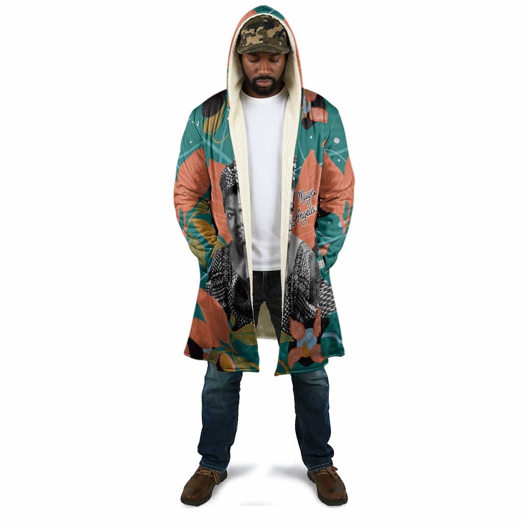 Maya Angelou Cloak Inspirational Quote Design Vibrant Teal and Orange Leaf Motif - African Pride
