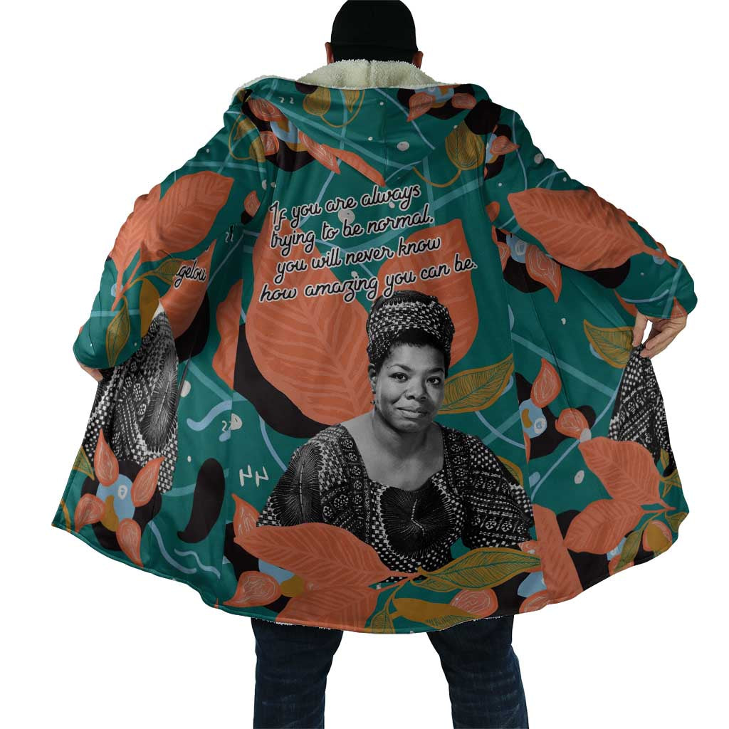 Maya Angelou Cloak Inspirational Quote Design Vibrant Teal and Orange Leaf Motif - African Pride