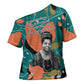 Maya Angelou Cross Shoulder Shirt Inspirational Quote Design Vibrant Teal and Orange Leaf Motif - African Pride