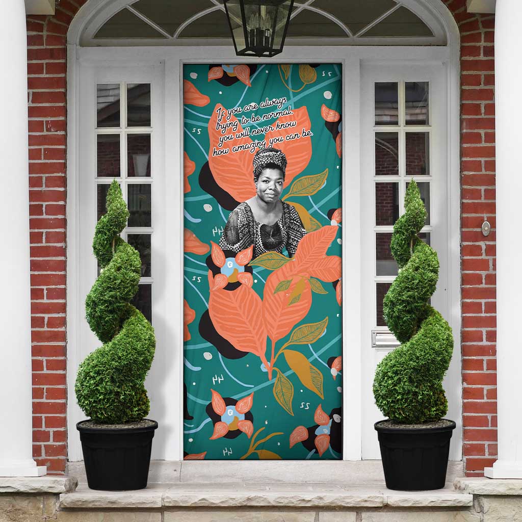 Maya Angelou Door Cover Inspirational Quote Design Vibrant Teal and Orange Leaf Motif - African Pride