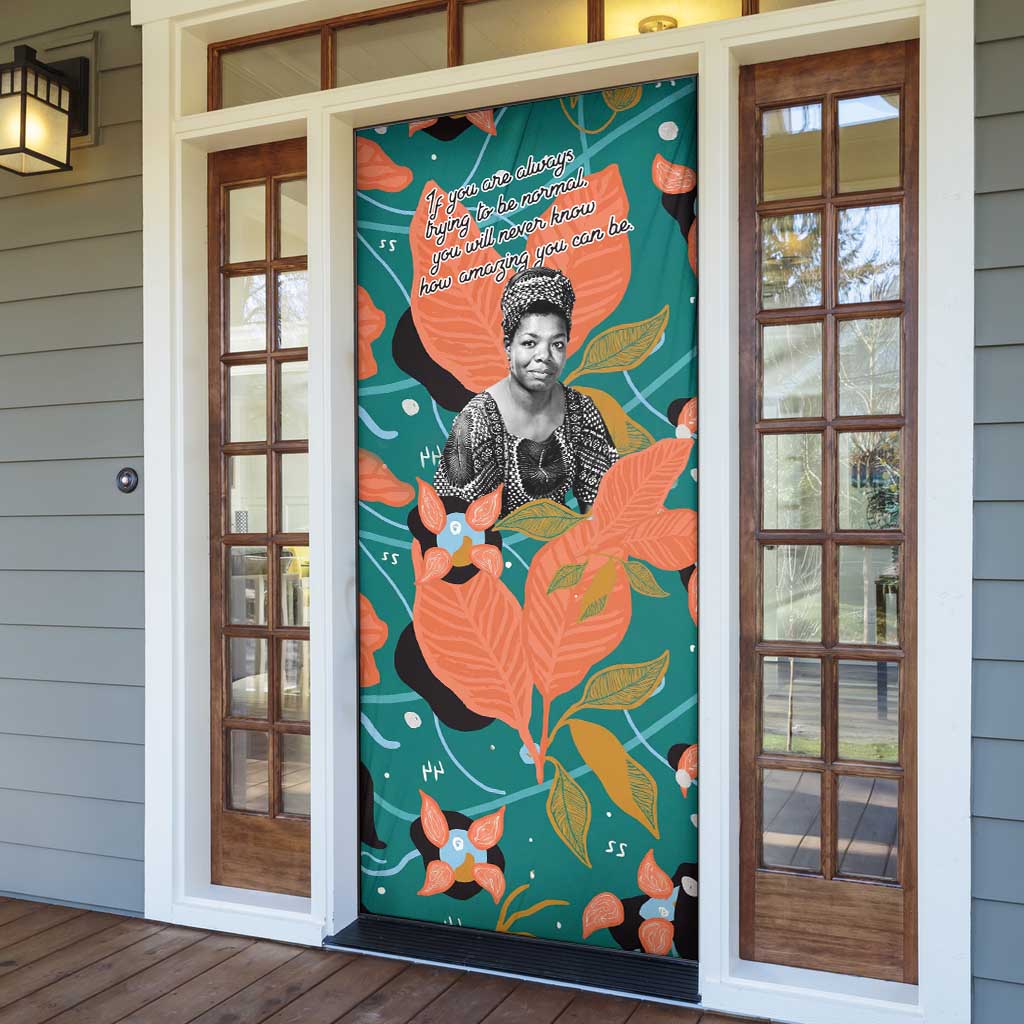 Maya Angelou Door Cover Inspirational Quote Design Vibrant Teal and Orange Leaf Motif - African Pride