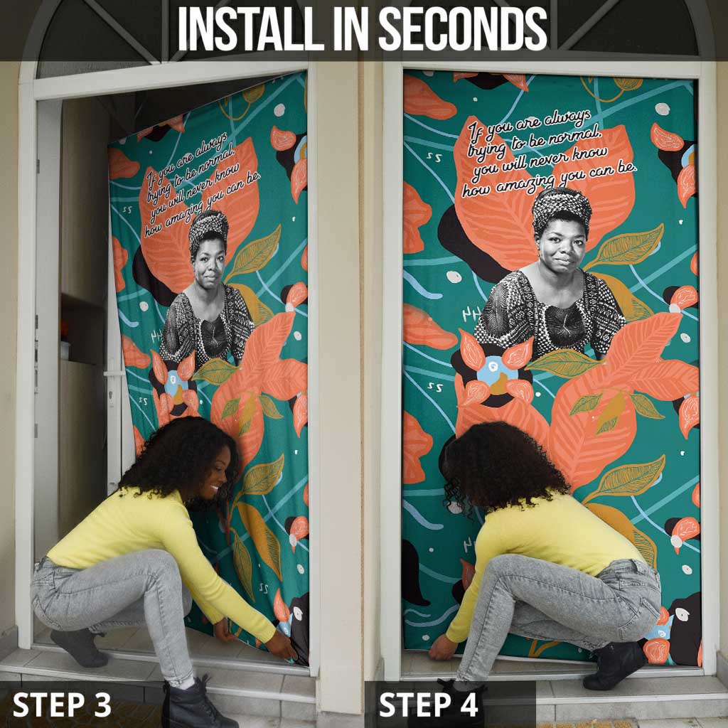 Maya Angelou Door Cover Inspirational Quote Design Vibrant Teal and Orange Leaf Motif - African Pride