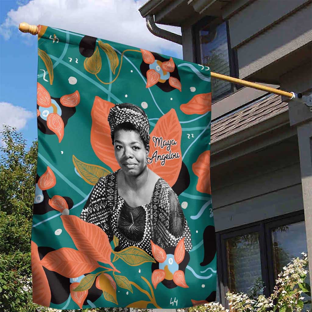 Maya Angelou Garden Flag Inspirational Quote Design Vibrant Teal and Orange Leaf Motif - African Pride