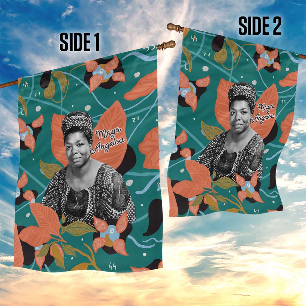 Maya Angelou Garden Flag Inspirational Quote Design Vibrant Teal and Orange Leaf Motif - African Pride