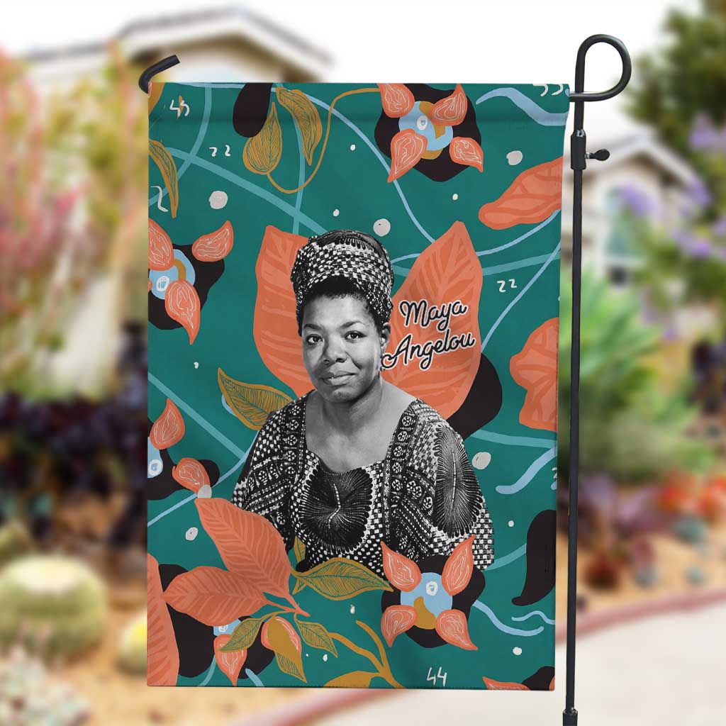 Maya Angelou Garden Flag Inspirational Quote Design Vibrant Teal and Orange Leaf Motif - African Pride