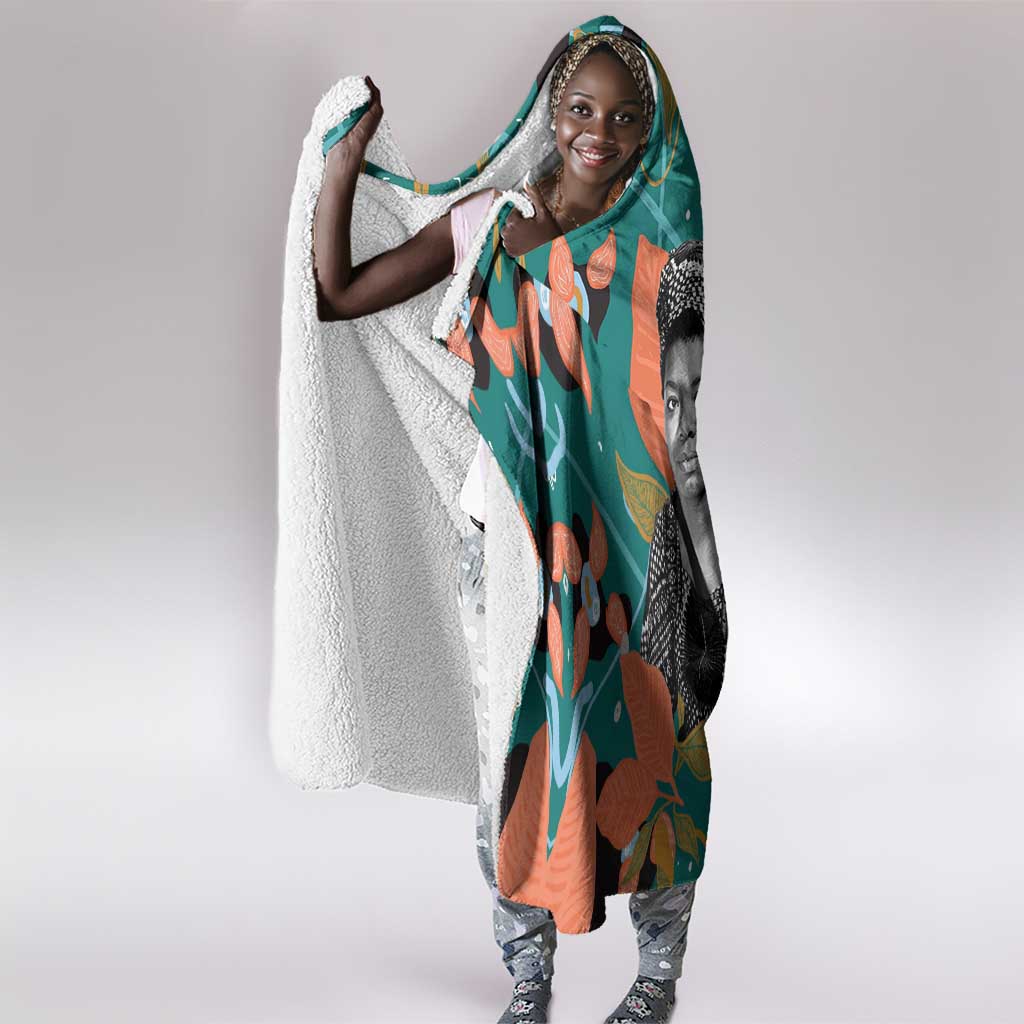 Maya Angelou Hooded Blanket Inspirational Quote Design Vibrant Teal and Orange Leaf Motif - African Pride