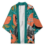 Maya Angelou Kimono Inspirational Quote Design Vibrant Teal and Orange Leaf Motif - African Pride